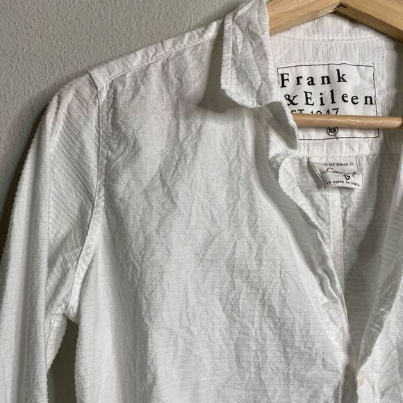 Frank & Eileen Top Barry Button Down Crinkle Solid White‎ Long Sleeve Blouse XS - Picture 3 of 8